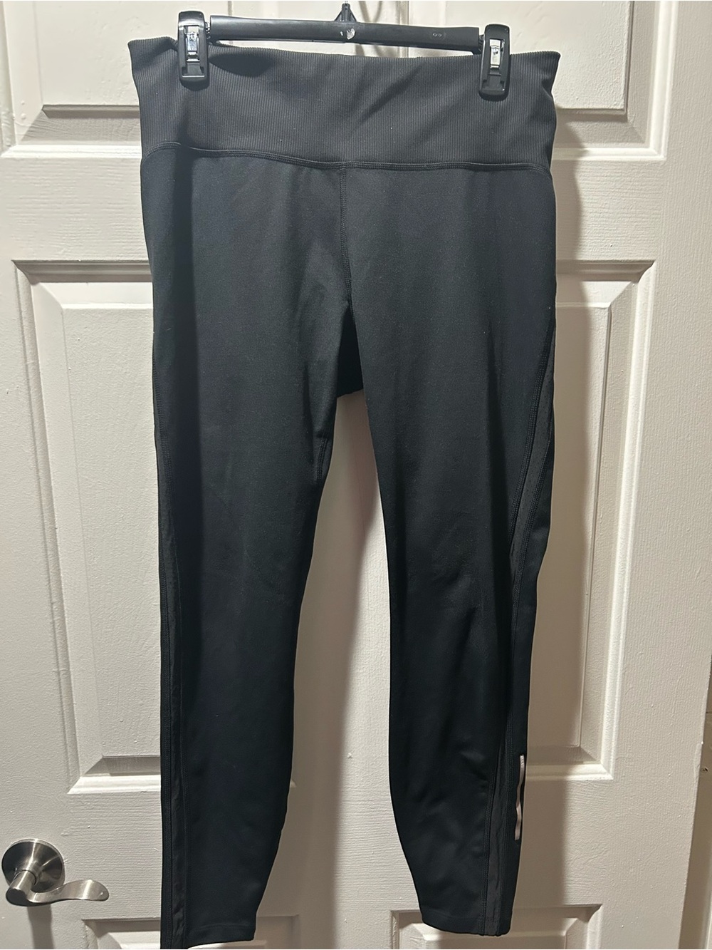 REI Co-Op Black High-Waist Active Leggings Rib Waistband Reflective Details